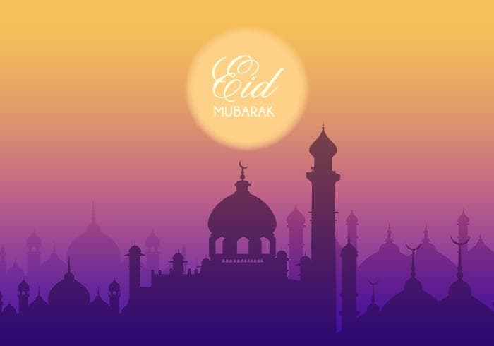 Eid Mubarak greeting card with Islamic calligraphy and decorative elements